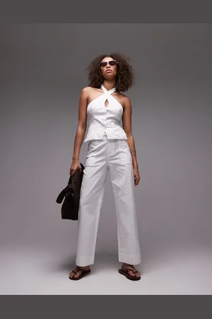 Emory Park Belt detail wide leg linen trouser co-ord in