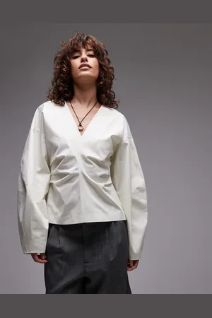 Topshop Cinch barrel sleeve top in ecru