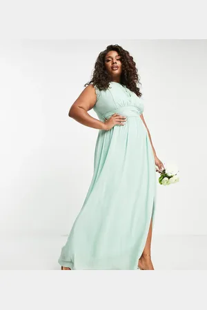 TFNC Bridesmaids chiffon maxi dress with lace detail in sage