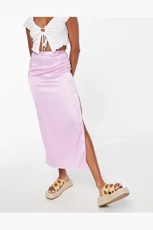 Topshop Clean waist side split satin midi skirt in lilac
