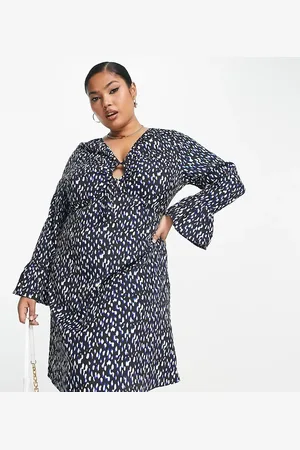 Yours Exclusive keyhole detail mini dress in blue and polka dot