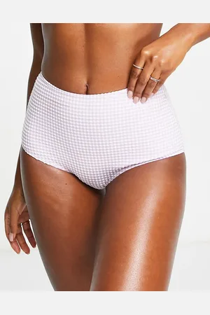 Monki High waisted bikini briefs in lilac gingham