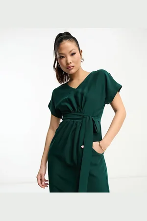 Closet Belted tulip mini dress in emerald