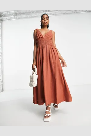 Abercrombie & Fitch Asymmetrical scrunchie strap maxi dress in