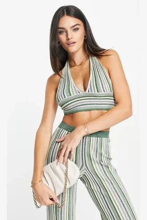 NA-KD X Klara Montes co-ord halter neck top in multicoloured sparkle stripe