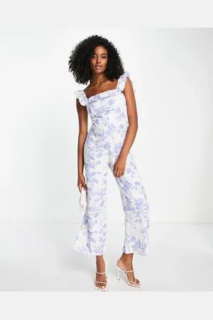 & OTHER STORIES & sleeveless jumpsuit with ruffle detail in delicate floral linen