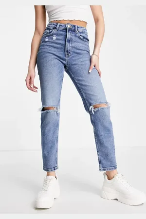 Stradivarius Slim mom jean with stretch and rip in authentic