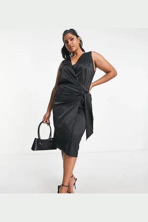 Never Fully Dressed Sleeveless satin wrap midi dress in