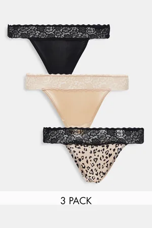 New Look 3 pack lace top thong in beige, black and animal print