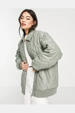 Urban Code Urban Code faux leather bomber jacket with diamond quilt in sage