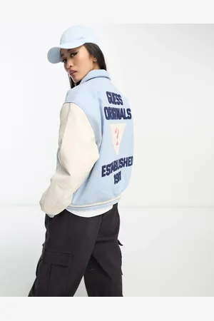 Guess Contrast sleeve varsity jacket in light