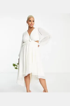 Forever New Bridal open back high low midi dress with heart clasp in ivory