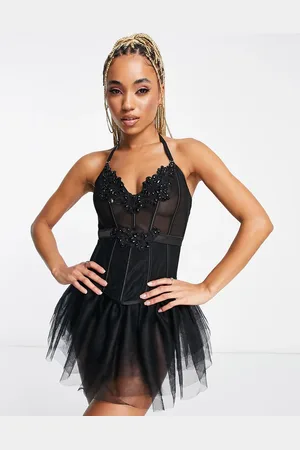 Ann Summers Elvira guipure lace and sheer mesh corset top in