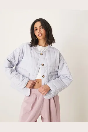 ASOS Crop collarless quilted jacket in pale blue