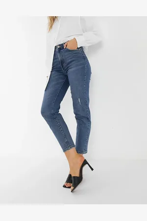Stradivarius Cotton slim mom jean in medium wash