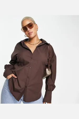 ASOS ASOS DESIGN Curve shirt with corset waist detail in chocolate