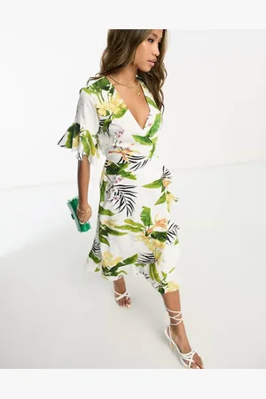 Ax Paris Flutter sleeve wrap midi dress in floral