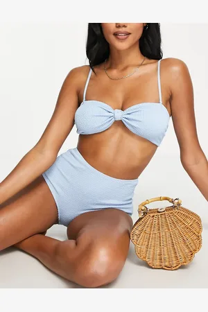 Monki Polyester blend textured bandeau bikini top in