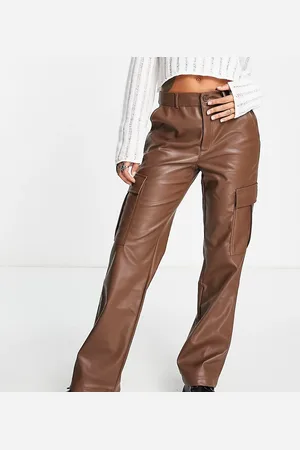 Stradivarius STR faux leather straight leg cargo trouser in