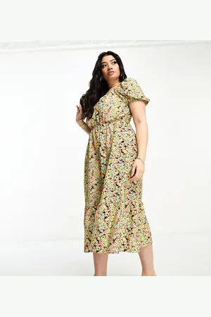 Yours Exclusive puff sleeve midi dress in floral