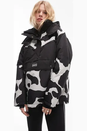 Topshop Sno half zip hooded ski jacket in colourblock