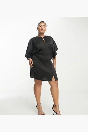 ASOS ASOS DESIGN Curve keyhole bodice satin angel sleeve mini dress in