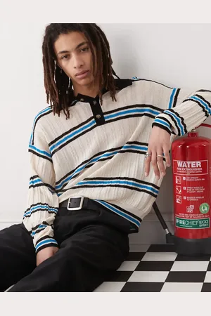 COLLUSION Knitted light weight long sleeve polo jumper in cream