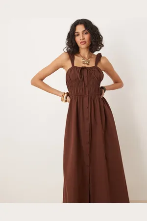 ASOS Tie front button down midi sundress in chocolate