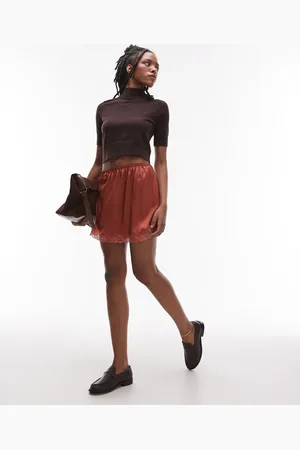 Topshop Satin lace petticoat mini skirt in chutney