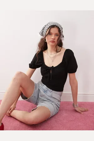 Miss Selfridge Tie front milkmaid top in