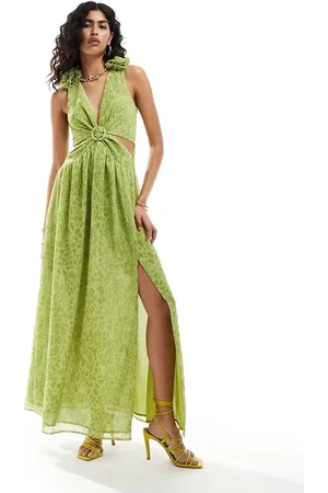 Style Cheat Maxi dress with shoulder corsage in lime print