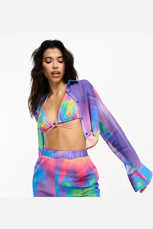 Public Desire Beach festival psychedelic print long sleeve shirt co-ord in