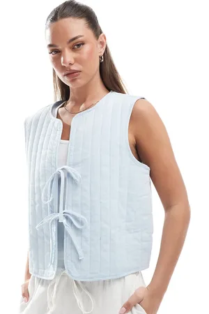 Pieces® Lightweight quilted tie front summer gilet in light