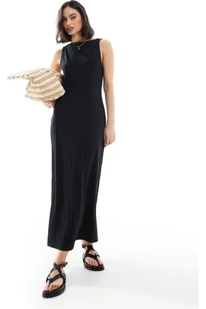 ASOS Wide rib sleeveless boat neck midi dress in