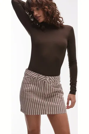 Topshop Denim pelmet mini skirt in burgundy and buttermilk stripe