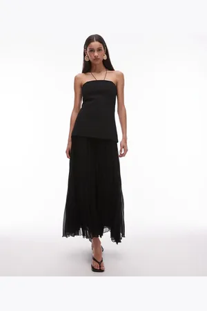 MANGO Pleated chiffon skirt midi dress in