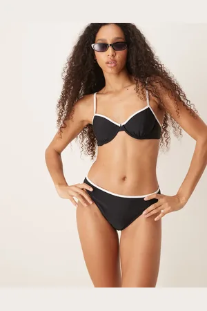 Abercrombie & Fitch Mid rise contrast trim bikini bottom co-ord in