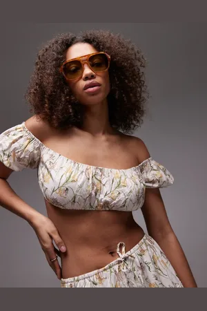 Emory Park Floral print ruched bandeau crop top co-ord in
