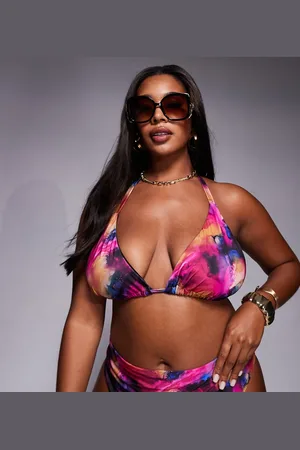 ASOS ASOS DESIGN Curve Arina high apex bikini top in pink abstract print
