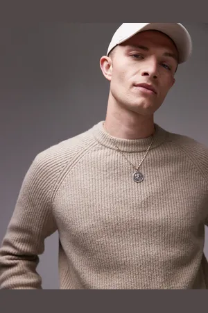 ARKET Textured knitted rib jumper with raglan sleeves in beige