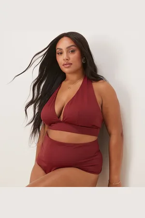 ASOS ASOS DESIGN Curve Maya mix and match sleek halter bikini top in burgundy