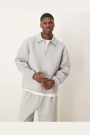 ASOS Heavyweight scuba oversized collar sweatshirt with fixed hem in marl