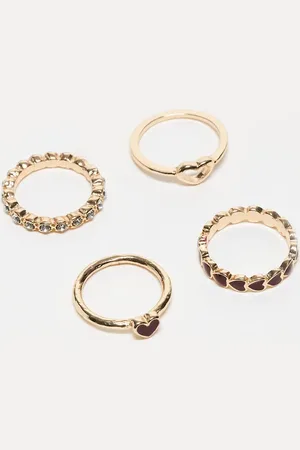 ASOS Pack of 4 heart rings in tone