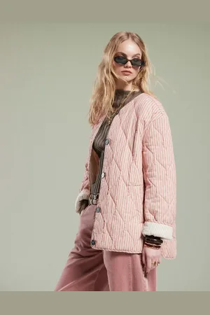 ASOS Oversized quilted jacket in pink stripe and contrast lining