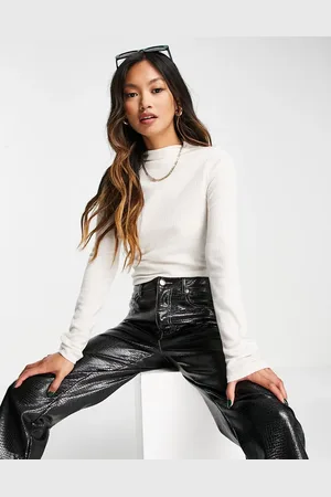 River Island Long sleeve brushed high neck top in cream