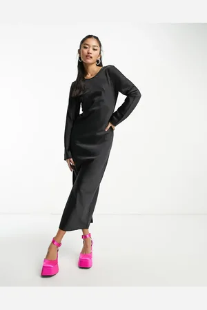 Monki Long sleeve cross back dress in