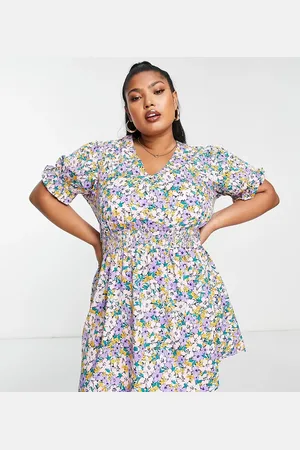 Yours Shirred waist peplum dress in floral