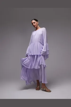 & OTHER STORIES & chiffon maxi dress with ruffles and tiered volume hem in lilac