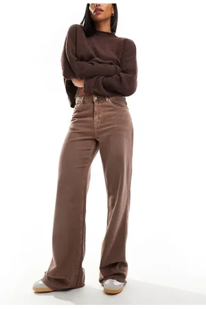 Pull&Bear Wide leg jeans in washed burgundy