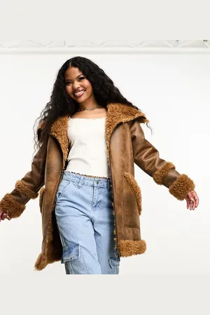 Urban Code Urabncode Petite oversized aviator jacket with borg trims in honey